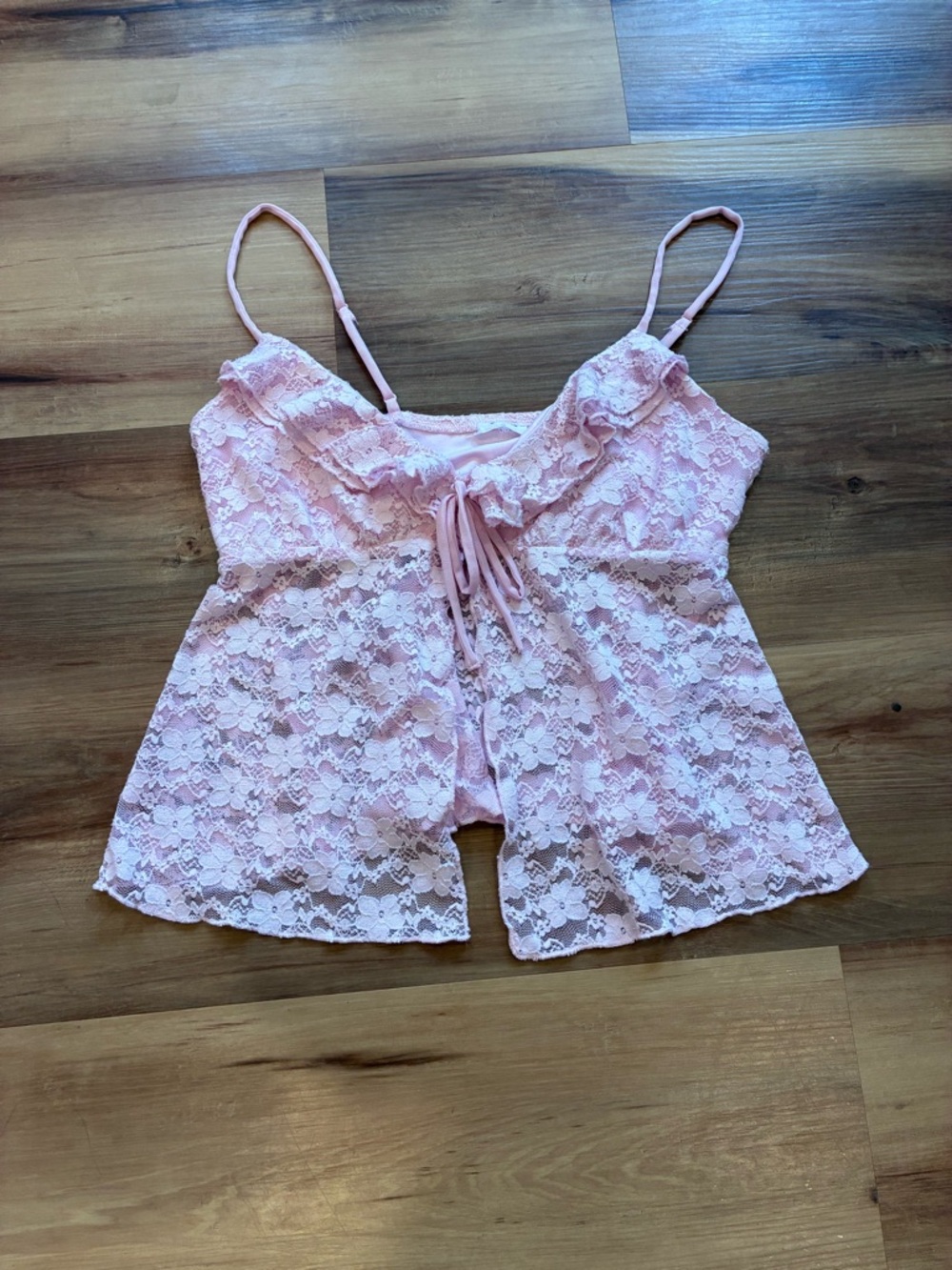 Garage Light Pink Lace Cami Romper with Tie Front